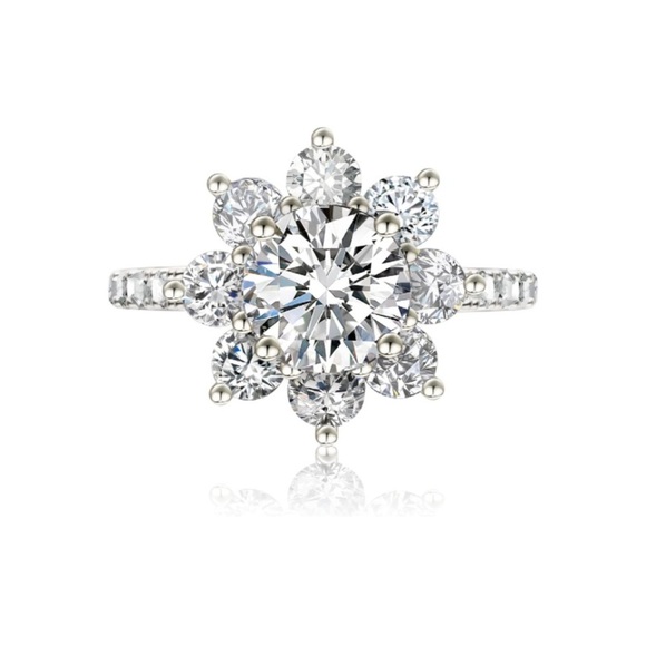 2 Carat Center Diamond 18k Engagement Ring Sunflower Vintage Floral Wedding Ring